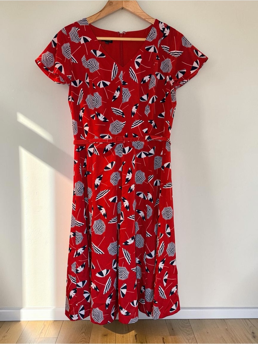 Talbots Red Short-Sleeve Printed Women's Midi Dress